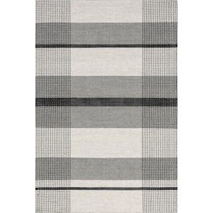 Emily Henderson Portland Plaid Wool Gray 10 ft. x 14 ft. Indoor/Outdoor Patio Rug