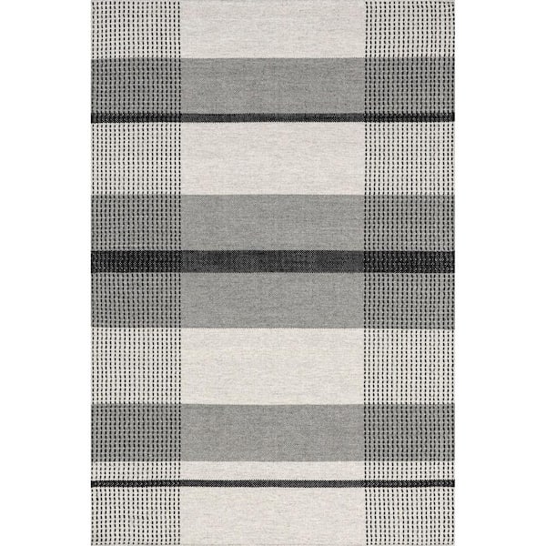 RUGS USA Emily Henderson Portland Plaid Wool Gray 4 ft. x 6 ft. Indoor/Outdoor Patio Rug