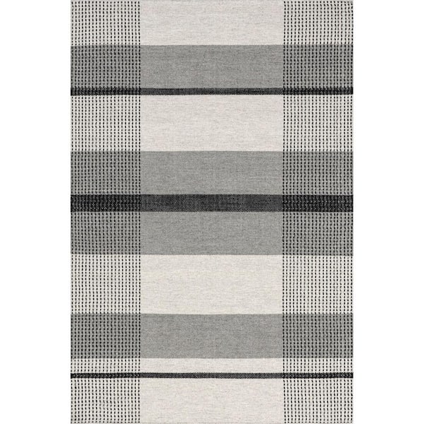 Portland Plaid Wool Gray 5 ft. x 8 ft. Indoor/Outdoor Patio Rug