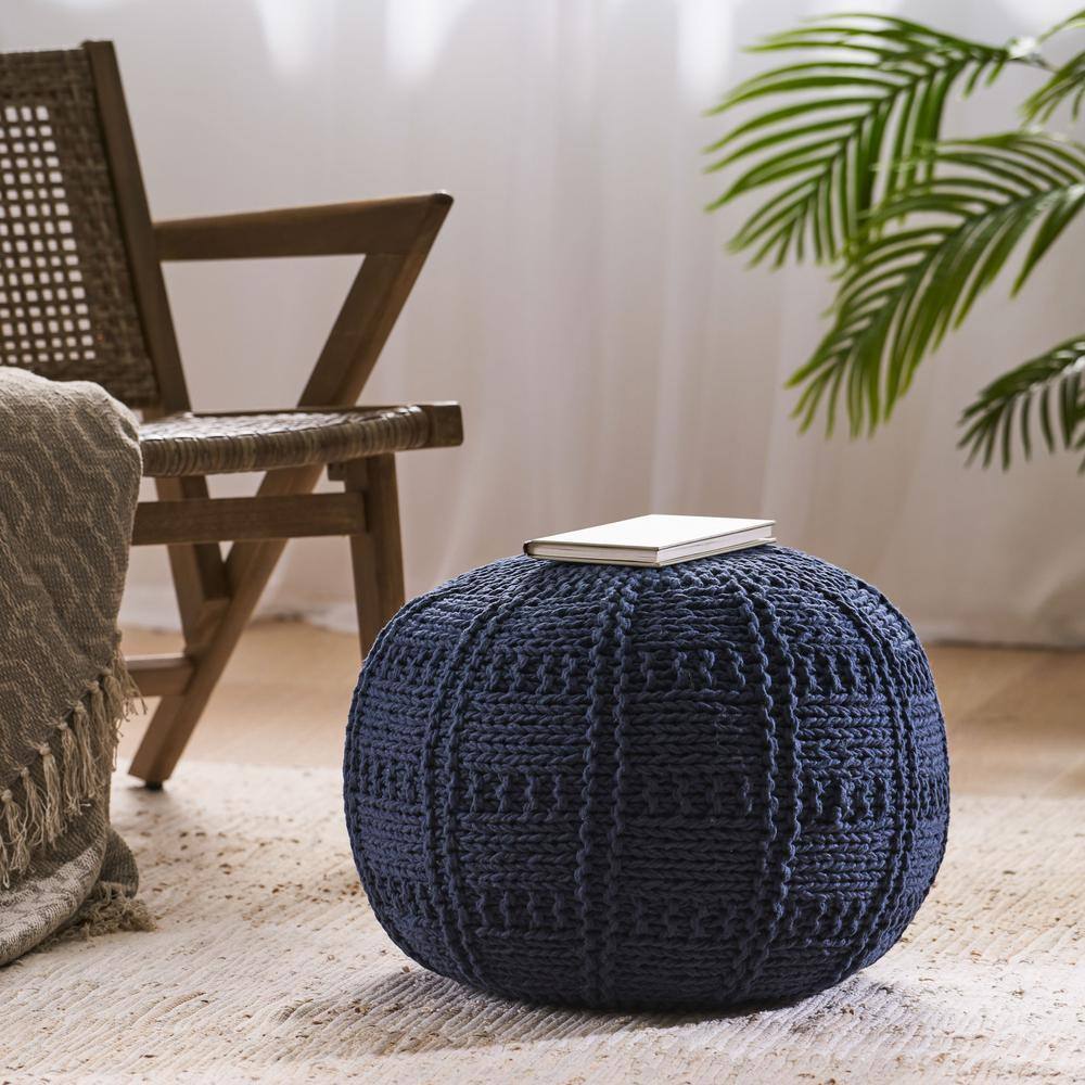 Navy Cotton Round 20 in. Pouf