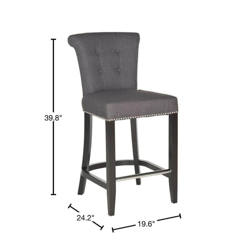 Espresso Birchwood Charcoal Linen Counter Stool with Metal Accent
