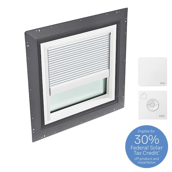 VELUX 22-1/2 in. x 22-1/2 in. Fixed Self Flashed Skylight w/ Laminated Low-E3 Glass & White Solar Powered Room Darkening Blind
