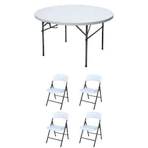 Group 4' Folding Banquet Table & 4 Outdoor Folding Chairs, Plastic Top Material