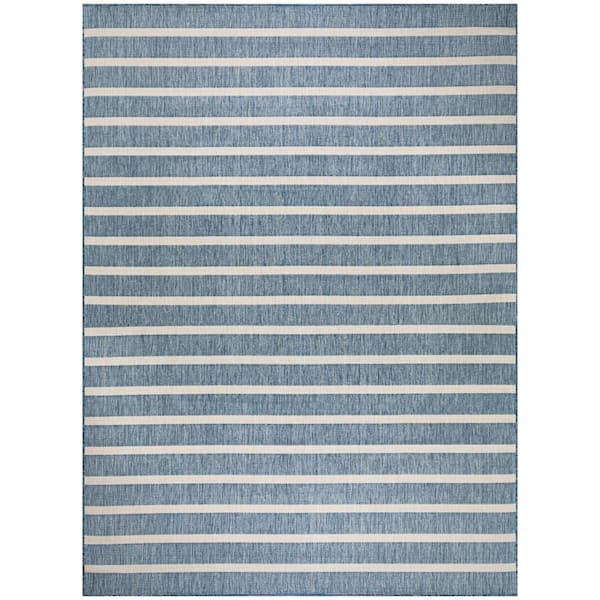 Nourison Positano Navy Ivory 9 ft. x 12 ft. Stripes Contemporary Area Rug