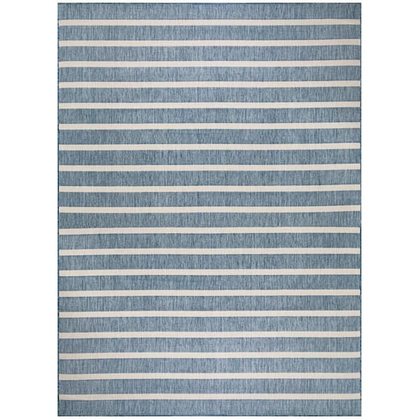 Positano Navy Ivory 9 ft. x 12 ft. Stripes Contemporary Area Rug