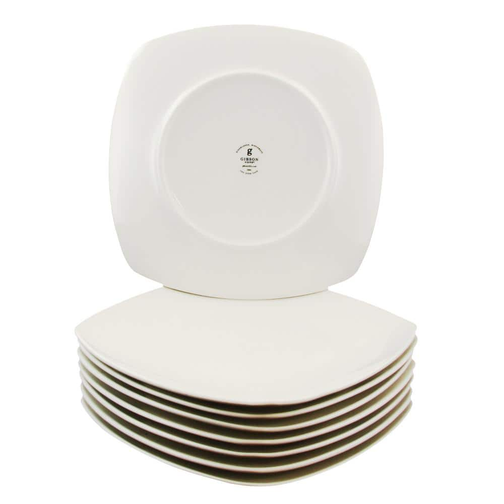 Gibson Zen Buffetware White Square Dinner Plates (Set of 8