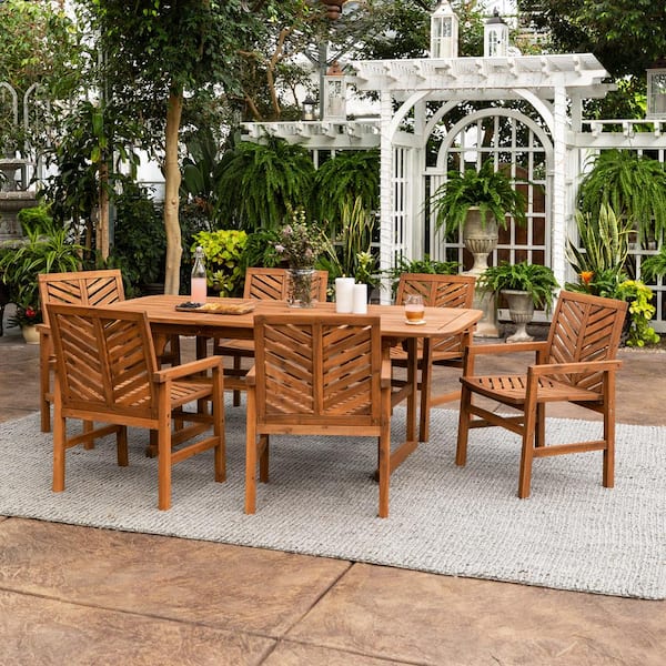 Walker Edison Furniture Company Brown 7-Piece Extendable Wood Outdoor Patio Dining Set