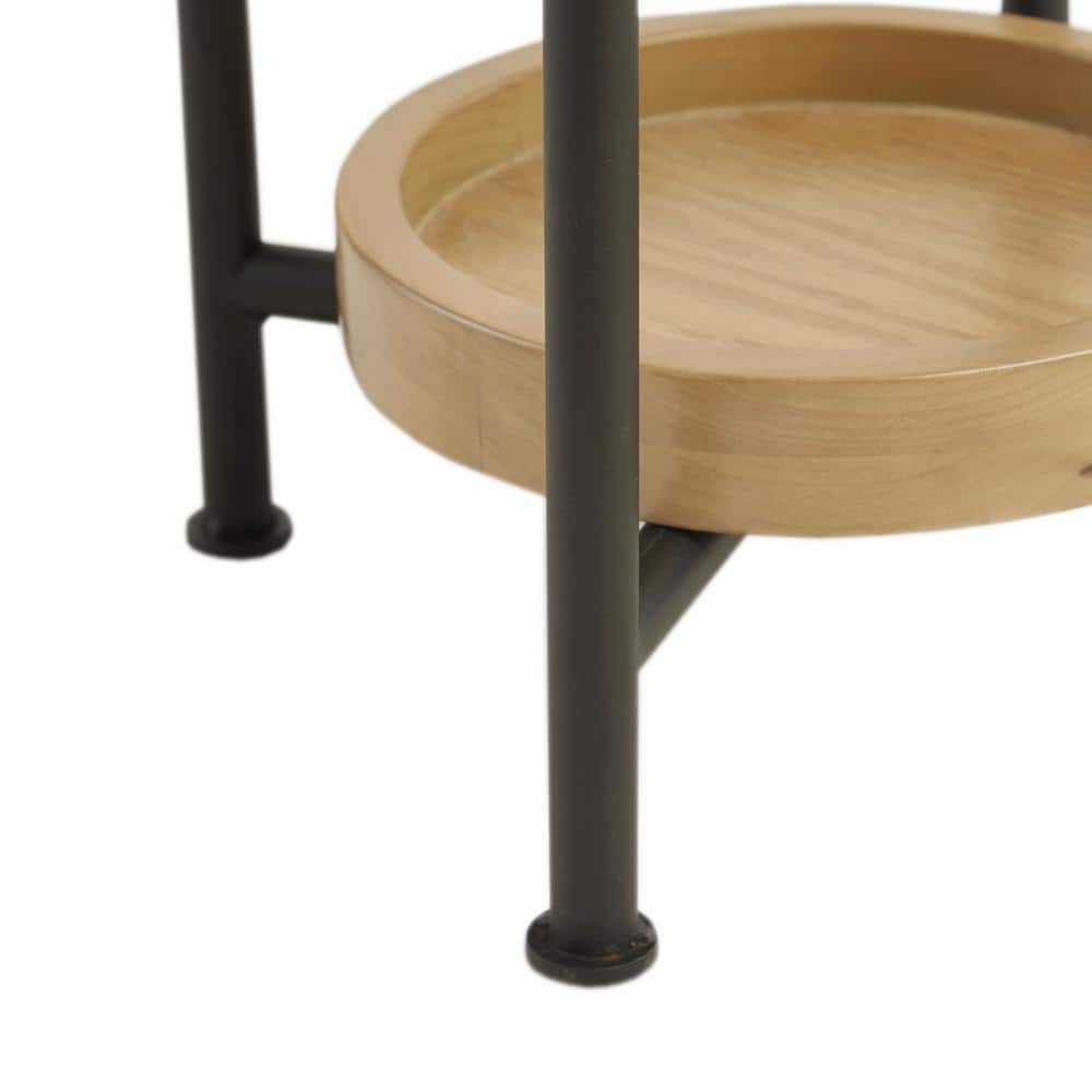 Modern Round White Wood and Metal End Table