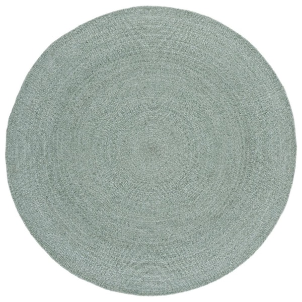 Braided 6 ft. x 6 ft. Green Solid Color Distressed Round Area Rug