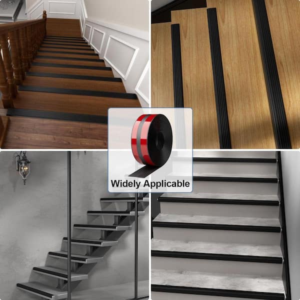 Black 10F Vinyl Rubber Stair Tread Cover Set of 1, Non-Slip Self-Adhesive  Edge Protector for Indoor/Outdoor Stairs SA1159B495 - The Home Depot