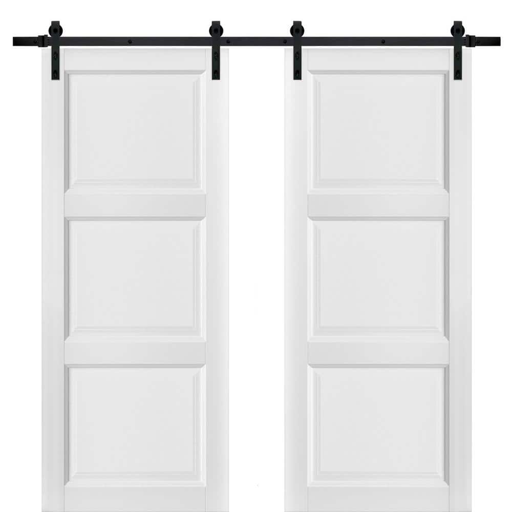 84 in. x 96 in. 2-Panel Clear Glass White Solid Wood Sliding Barn Door with Hardware Kit price history on PriceWatchPro