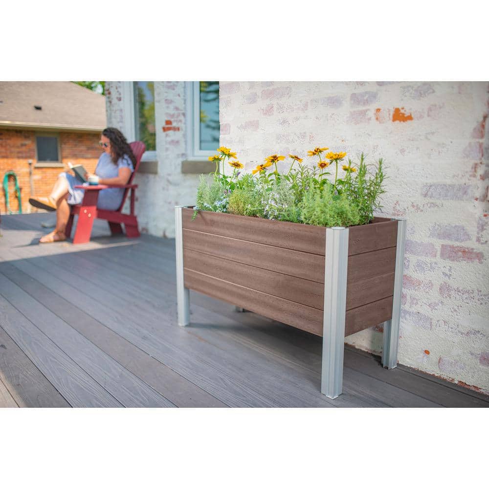 Espresso Brown Vinyl Elevated Garden Planter with Trellis