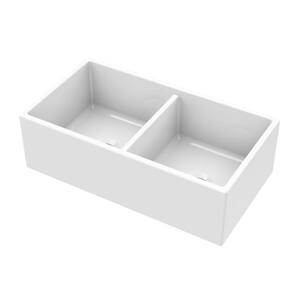 Farmhouse Apron Front Fireclay 33 in. Reversible 50/50 Double Bowl Kitchen Sink in White