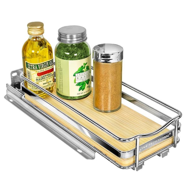 Elite Pull Out Spice Rack Organizer for Cabinet, 4-1/4 in. Wide, Wood-Chrome