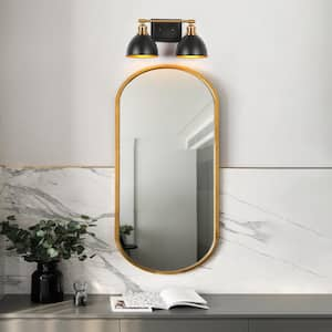 15.5 in. Modern 2-Light Black Bathroom Vanity Light, Industrial Bath Lighting Brass Gold Wall Sconce