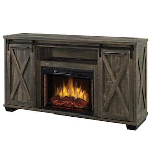 Rivington 58 in. Freestanding Infrared Electric Fireplace TV Stand with Sliding Barn Door in Barnboard Gray