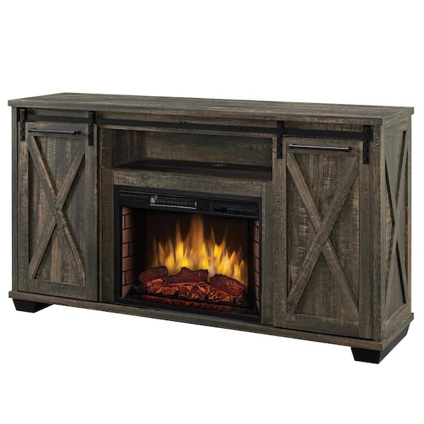 Muskoka Rivington 58 in. Freestanding Infrared Electric Fireplace TV Stand with Sliding Barn Door in Barnboard Gray
