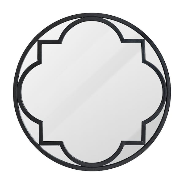 Glitzhome 23.62 in. H x 23.62 in. W Modern Medium Round Framed Black Iron Classic Glass Mirror