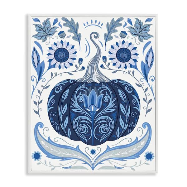 Stupell Industries Symmetrical Floral Pumpkin by Arrolynn Weiderhold White Framed Nature Giclee Art Print 30 in. x 24 in.