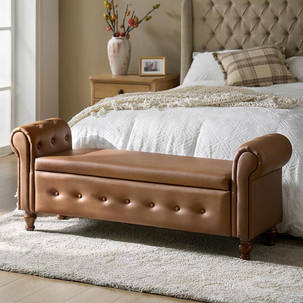 JAYDEN CREATION Sandra Brown 63 in. W Upholstered Storage Bedroom Bench ...