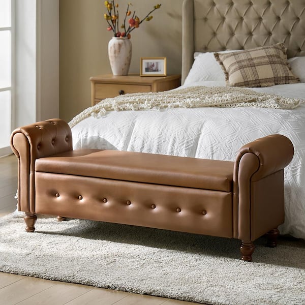 JAYDEN CREATION Sandra Brown 63 in. W Upholstered Storage Bedroom Bench with Solid Wood Legs