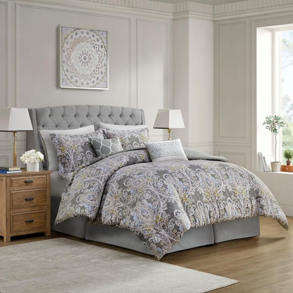 Hallie 6-Piece Grey Cotton Queen Comforter Set