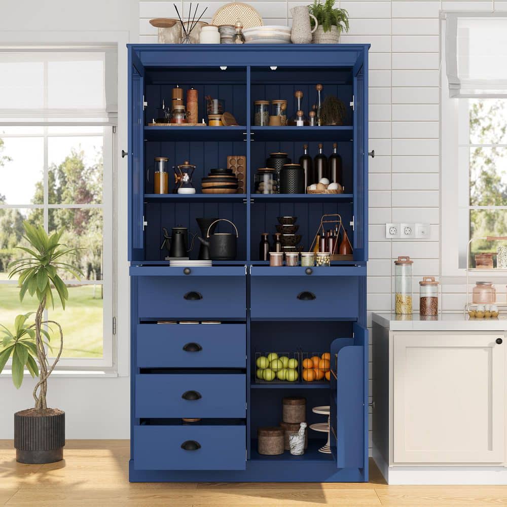 COWLOWN 40 in. W x 20 in. D x 72 in. H Blue Linen Cabinet Kitchen