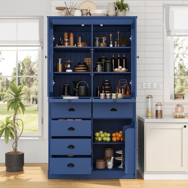 40 in. W x 20 in. D x 72 in. H Blue Linen Cabinet Kitchen Pantry