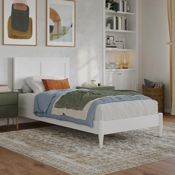 Berkshire White Solid Wood Frame Twin XL Low Profile Platform Bed
