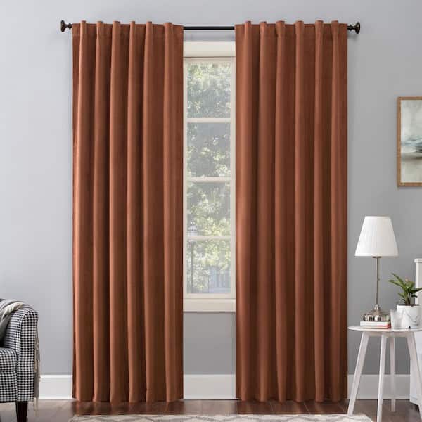 Sun Zero Amherst Velvet Noise Reducing Thermal Terracotta Red Polyester 50 in. W x 96 in. L Blackout Curtain Double Panel