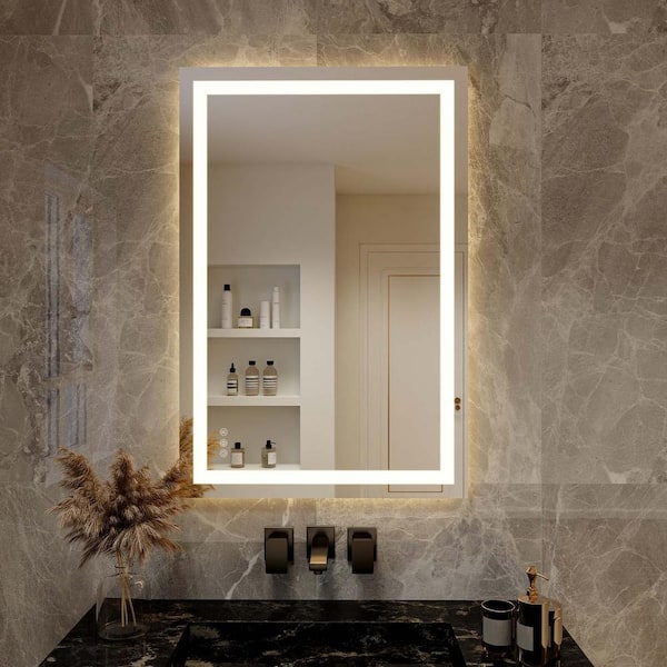 30 in. W x 40 in. H LED Light Anti-Fog Rectangular Frameless Wall Bathroom Vanity Mirror White