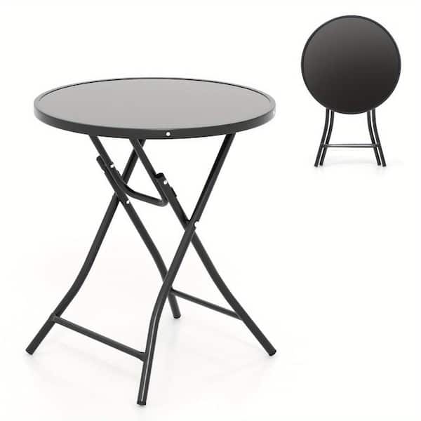 Cisvio 23 in. Round Folding Table Outdoor Terrace Bistro Table with Tempered Glass Top