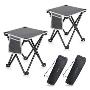 13.8 in. Gray Portable Folding Camping Stool with Carry Bag for Walking Hiking and Fishing (2-Pack)