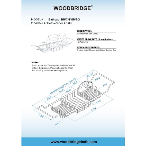 ᐅ【WOODBRIDGE Stainless Steel Extendable Bathtub Caddy Tray in