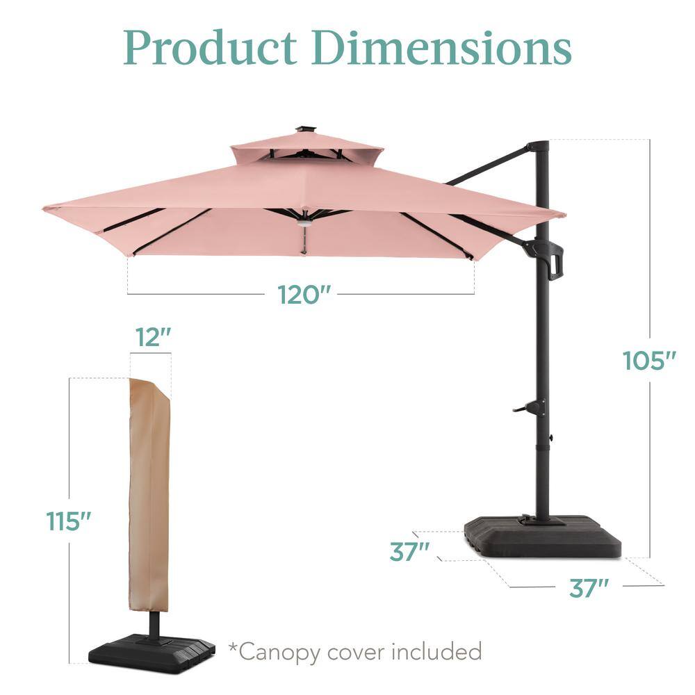 Rose Quartz 10x10ft 2-Tier Cantilever Patio Umbrella with Solar LED Lights