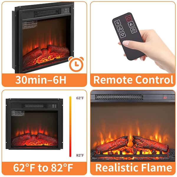 18 in. W x 17.13 in. H 400 sq. ft. Electric Fireplace Insert 1400-W Heater with Remote Control, Overheating Protection