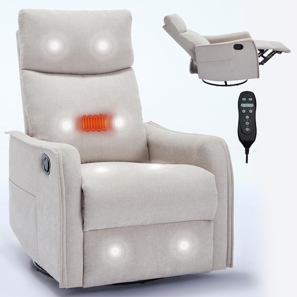 Unbranded Beige Fabric Manual Recliner Chair with Heat Massage Swivel Rocker Recliner Chair Glider Rocking Chair Single Sofa Chair