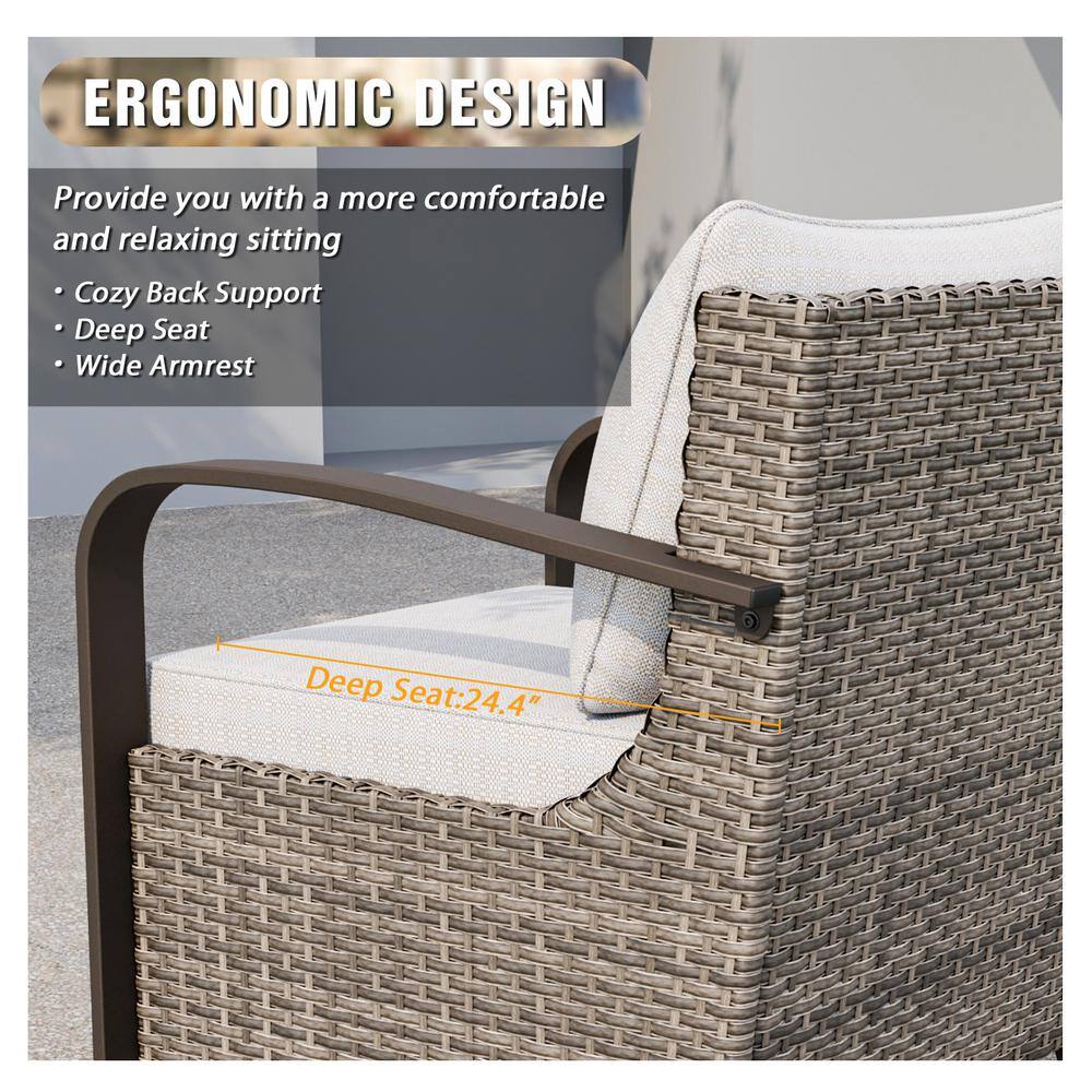 Beige Wicker Rattan 3-Piece Outdoor Chair Set with Side Table