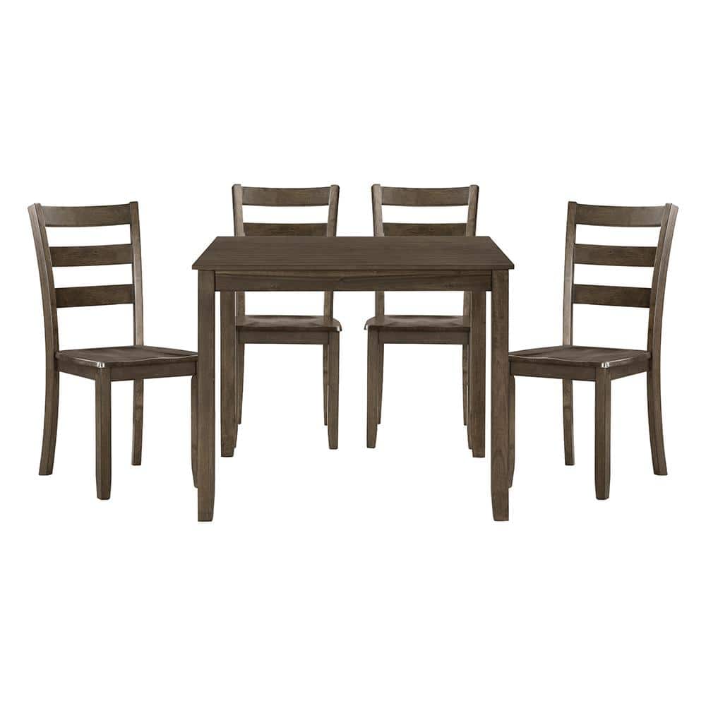 Emma 5-Piece Charcoal Brown Finish Wood Top Dining Room Set Seats 4
