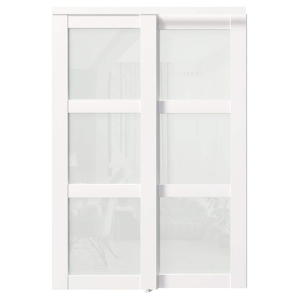 Tenoner 60 In. X 80 In. Mdf, White Double Frosted 3-panel Glass Sliding 