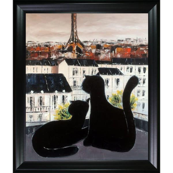 LA PASTICHE "Black Cat with His Pretty on Paris Roofs III Reproduction with Black Matte Frame" by Atelier de Jiel Canvas Print