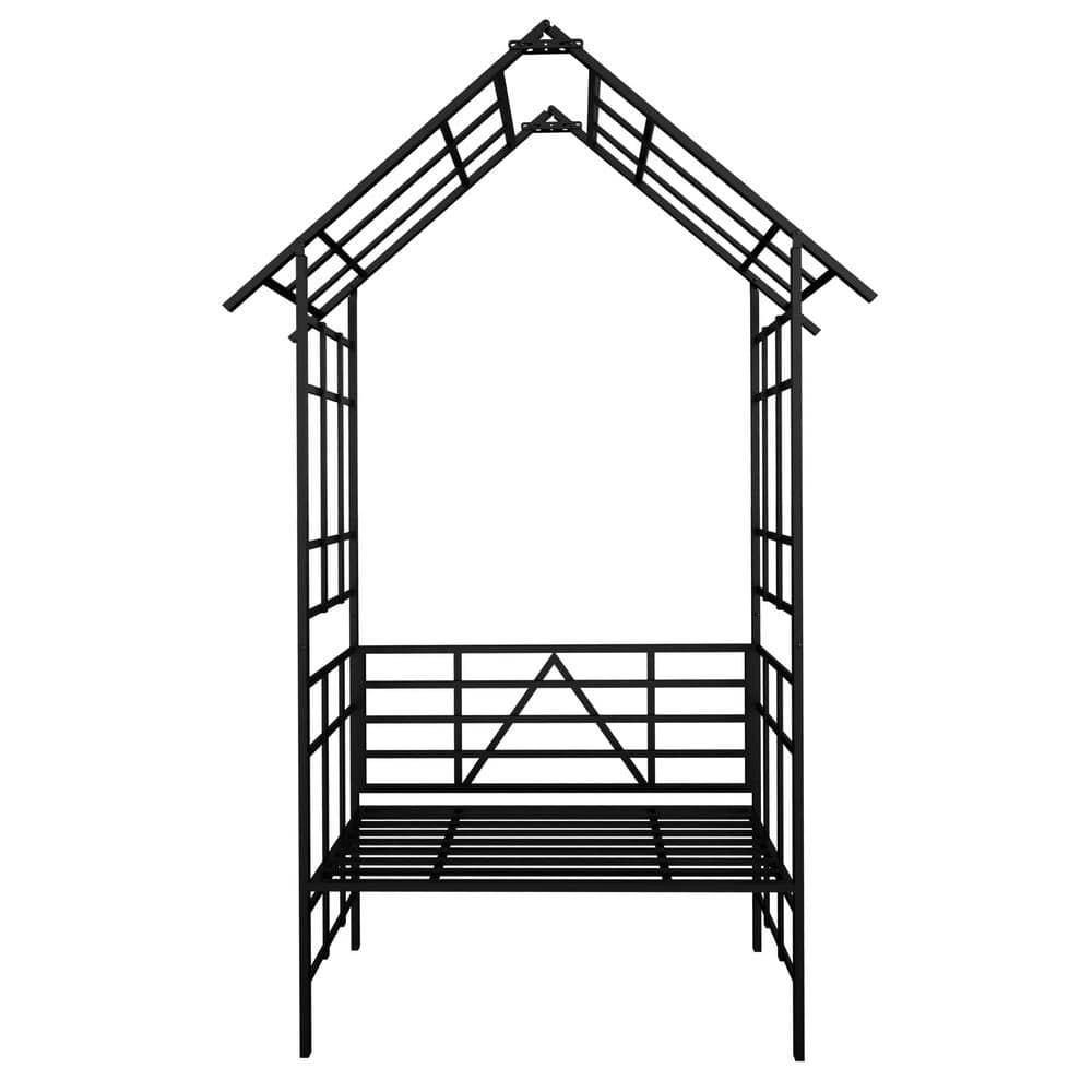 97.24 in. Black Metal Garden Arch Trellis with Bench Turned into Flower Stand Climbing Plants Support Rose price history on PriceWatchPro