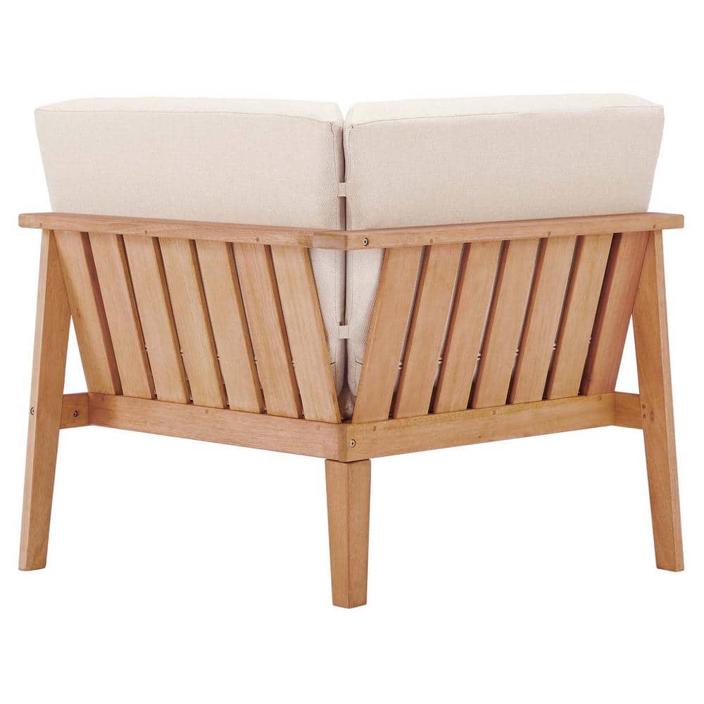Natural Eucalyptus Wood Outdoor Corner Chair with Taupe Cushions