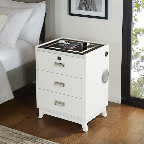 Azura White 3-Drawers 20 in. W Nightstand with Electronic Features