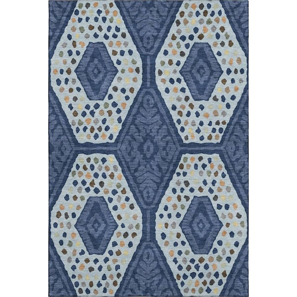 Mayfield Premium Machine Washable Abstract AMF2457 Navy 10 ft. x 14 ft. Area Rug