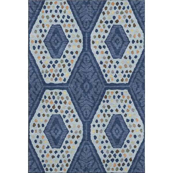 Mayfield Premium Machine Washable Abstract AMF2457 Navy 9 ft. x 12 ft. Area Rug