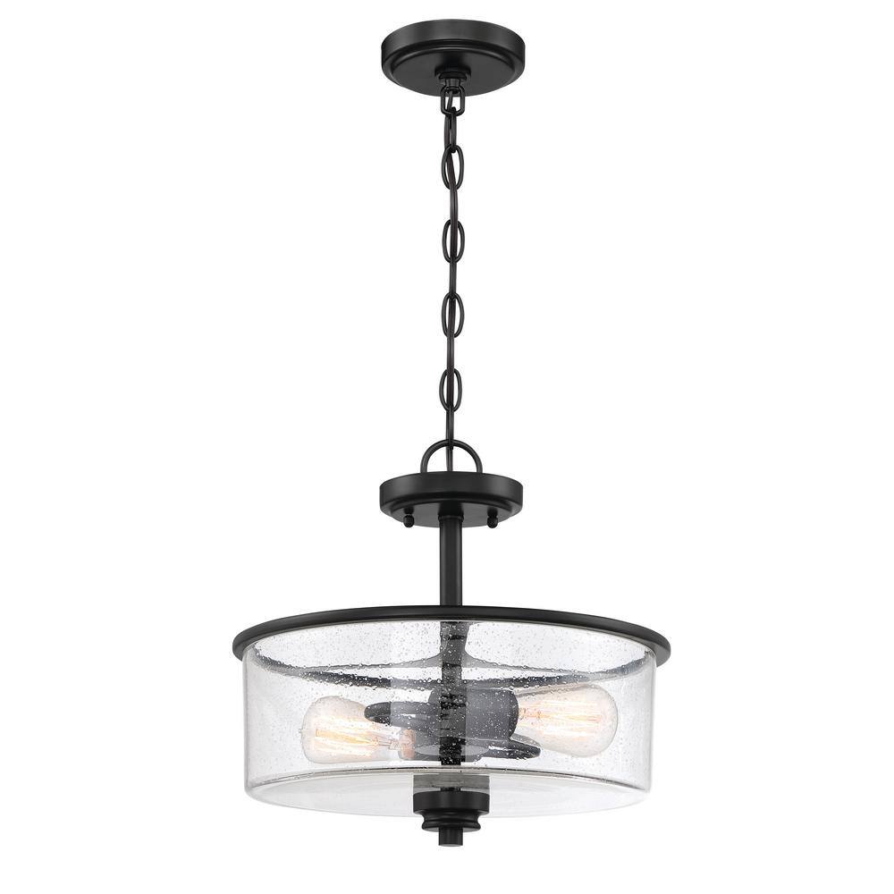 Flat Black 13" Drum Shade Semi-Flush Mount Light with Clear Glass