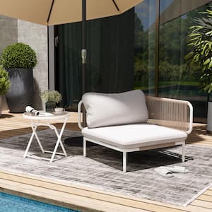 1-Piece Metal Outdoor Sectional Sofa with Beige Cushions 2-Armrest