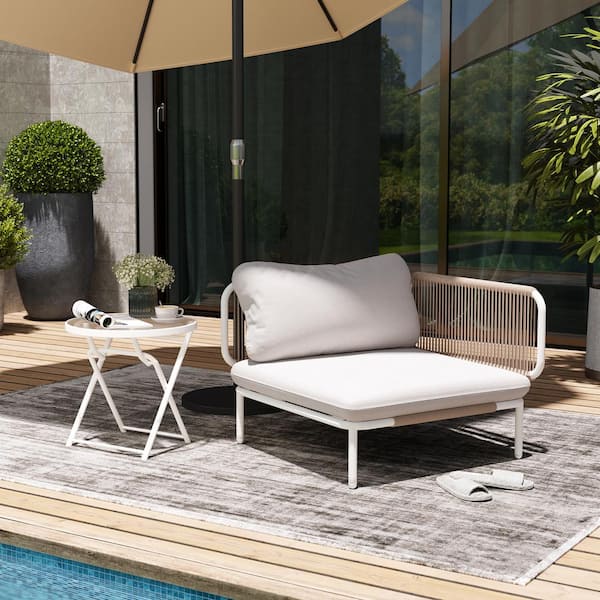 Pellebant 1-Piece Metal Outdoor Sectional Sofa with Beige Cushions 2-Armrest