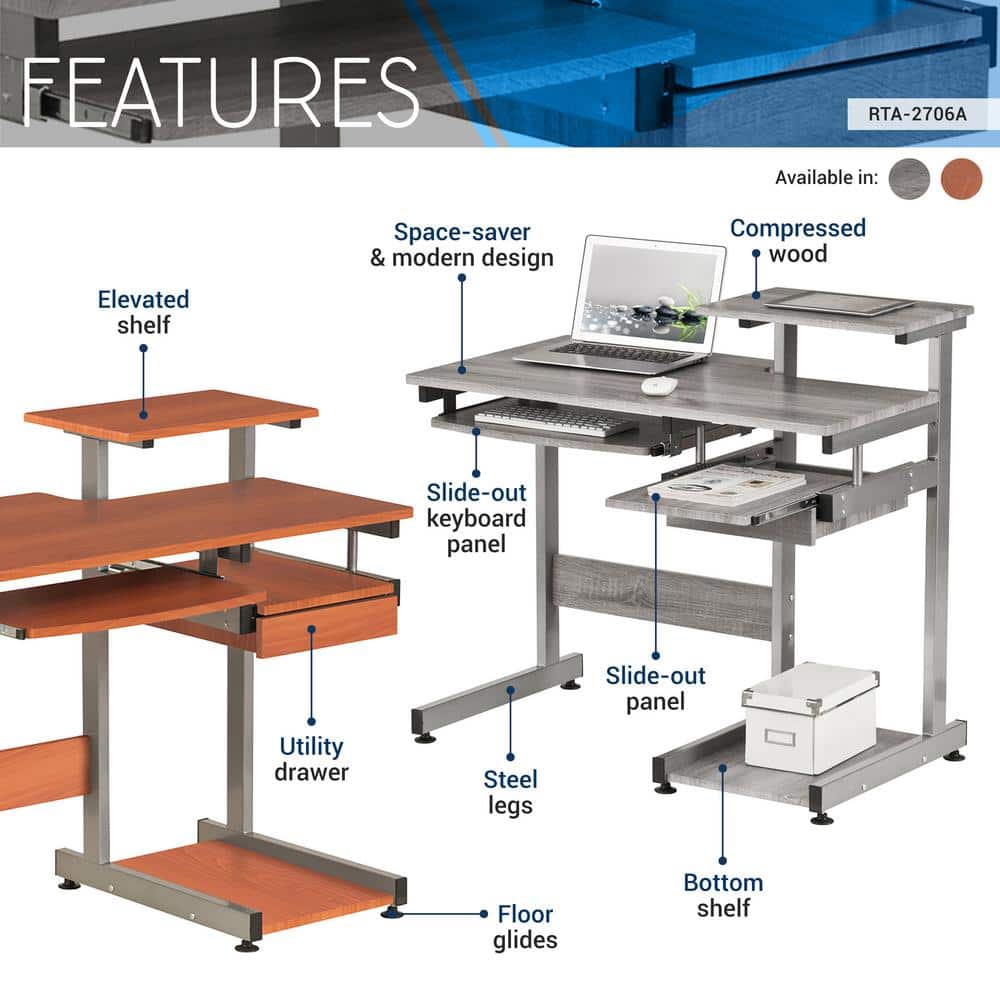 Heavy-Duty Woodgrain Computer Desk with Steel Frame and Keyboard Tray